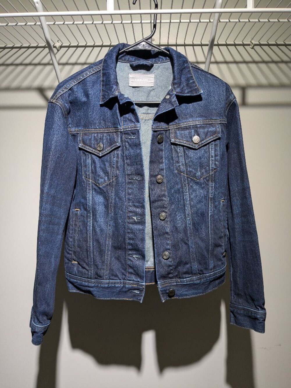 Everlane The Modern Denim Jacket Womens XS Dark Wash Blue Minimalist 90s Trucker